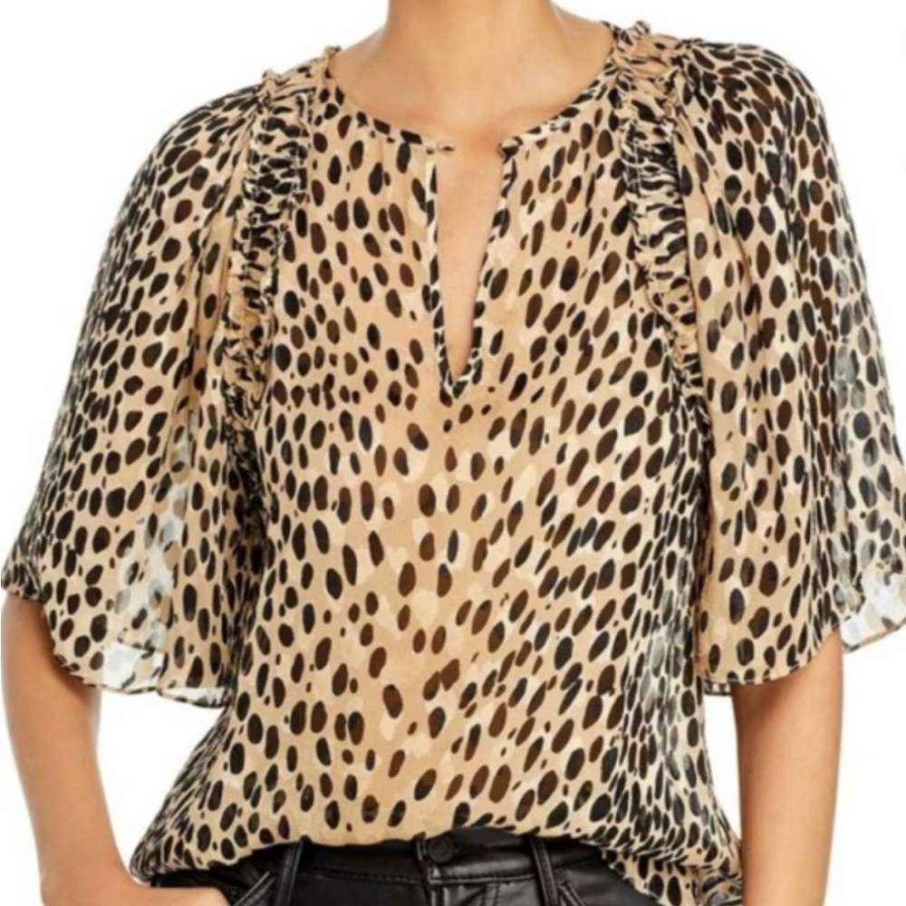 Rebecca Taylor Leopard Print Blouse - Black and Tan